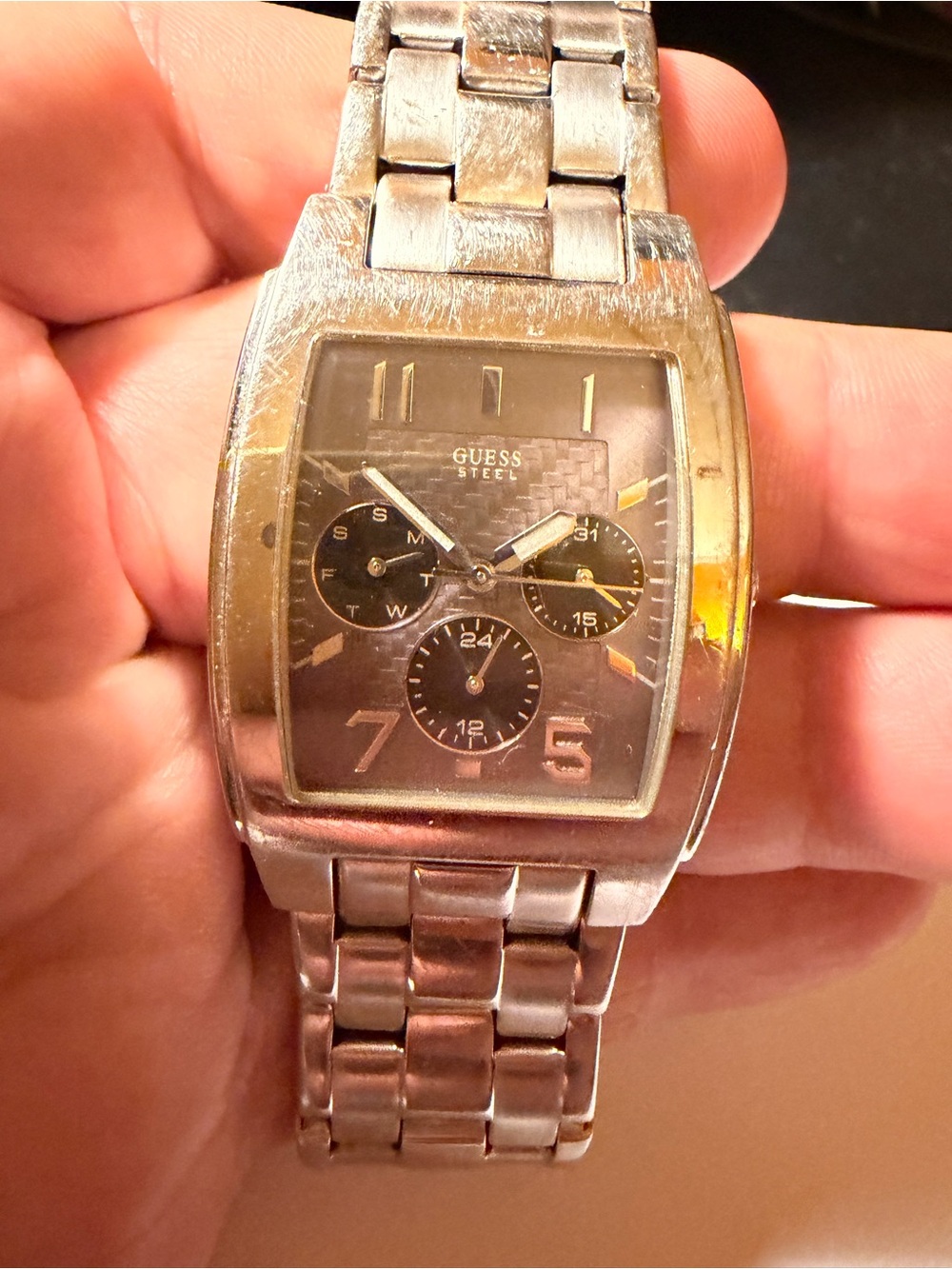Guess Silver Tone Men's Multi-Function Stainless Watch with Black Dial